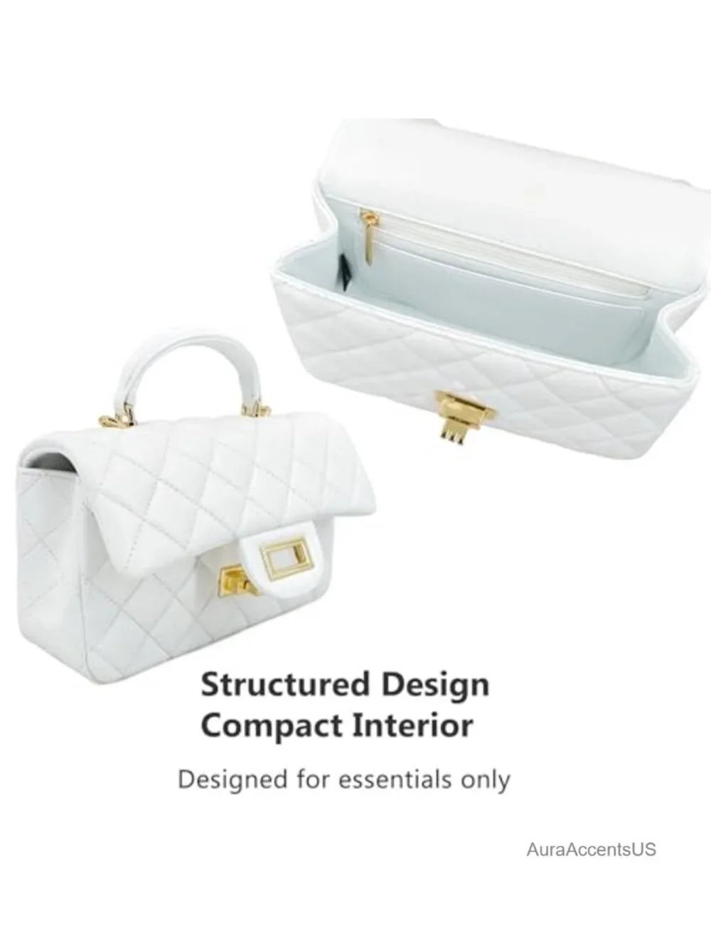 Genuine Leather Quilted Crossbody Bag with Gold Chain Strap